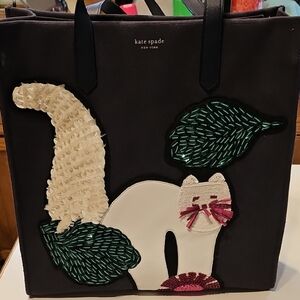 Kate Spade Black Tote with Cat and Leaf Design
